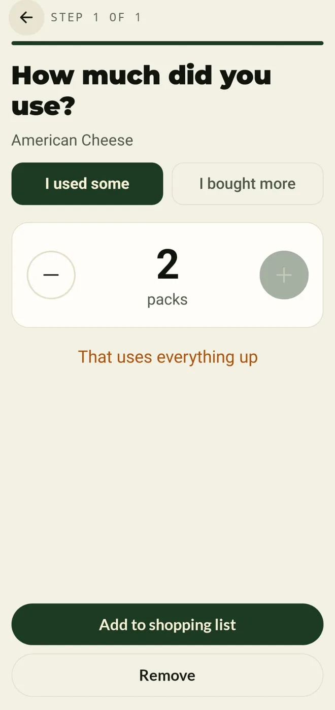 Recording how much of an item was used